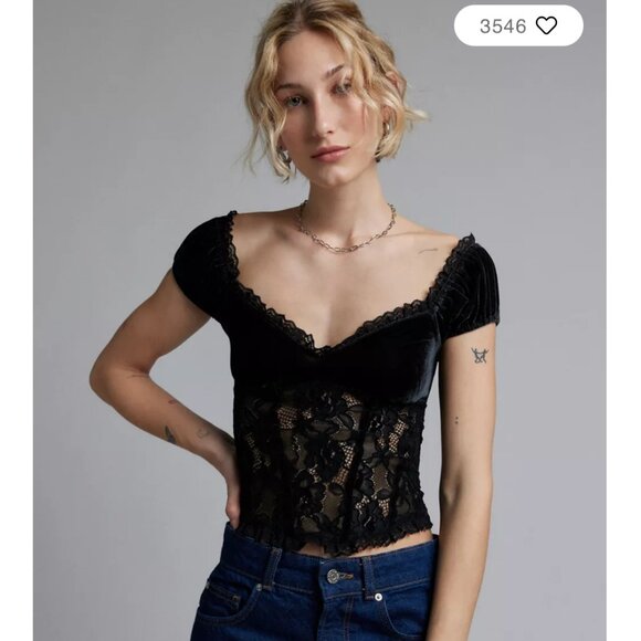 Kimchi Blue Urban Outfitters Velvet & Lace Puff Sleeve Top - Picture 11 of 11